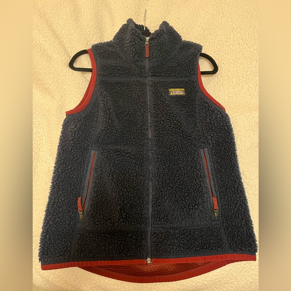 L.L. Bean Women’s Sherpa Fleece Vest - Navy and Red
